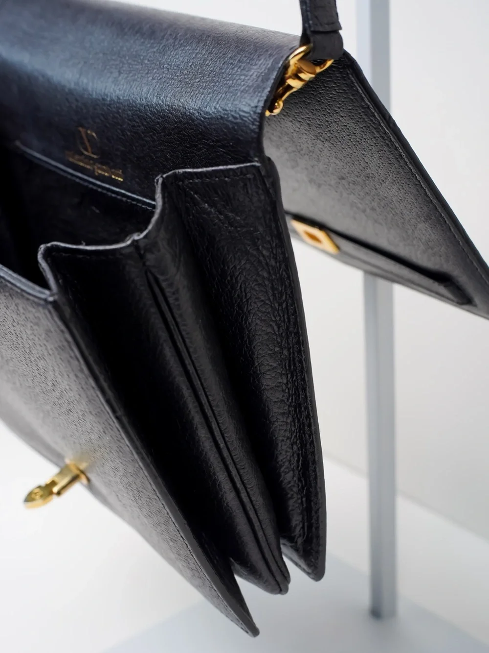 Vintage Valentino Garavani Black Leather Crossbody Bag 90s Quiet Luxury
